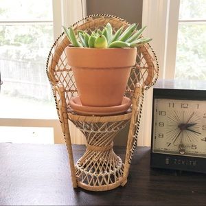 Wicker Rattan Chair Plant Stand
